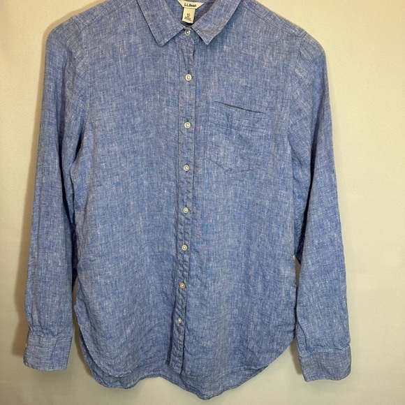LL Bean Womens Linen Shirt Blue Chambray Blouse Top Buttons Long Sleeve Beach XS - Picture 3 of 14